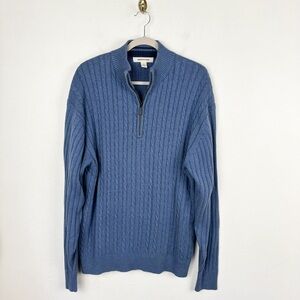 Pronto Uomo Men's Cotton Blue 1/4 Zip Cable Knit Pullover Sweater Sz XL